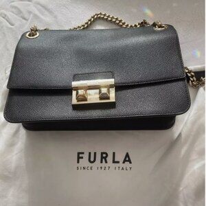 NEW w/o tags FURLA BELLA CHAIN CROSSBODY SAFFIANO LEATHER BAG BLACK RARE
